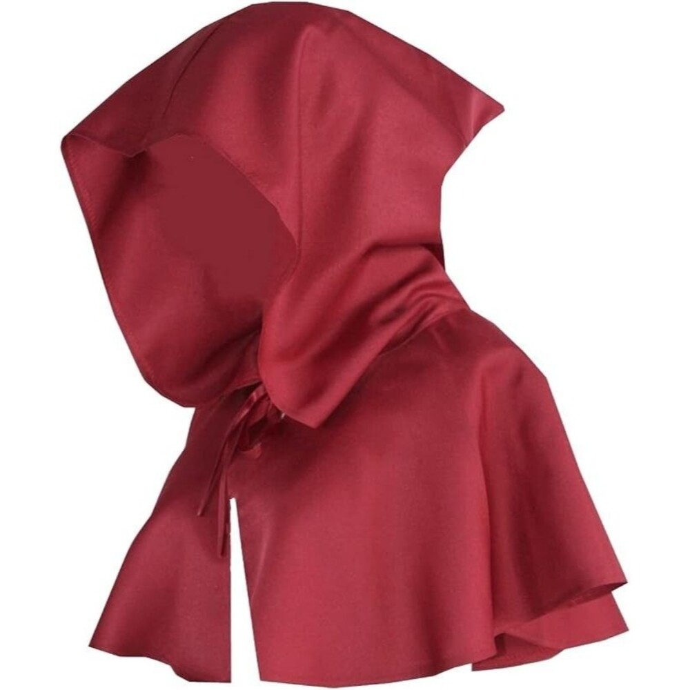 Hooded Cape Cloak Medieval Cowl Lace Up Hat - BURGUNDY